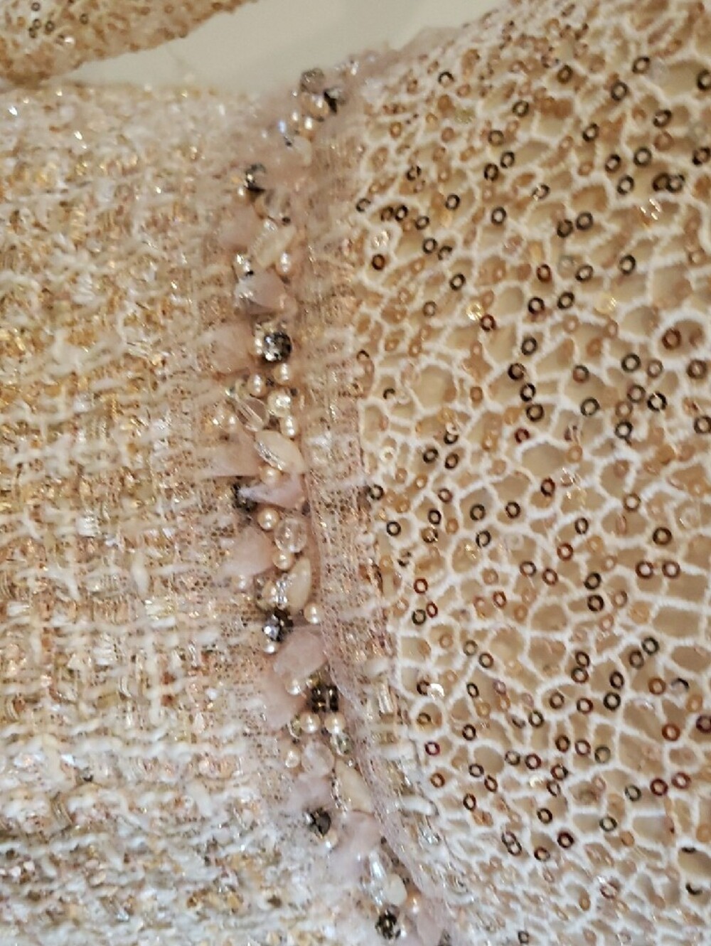 Kay Unger New York Cocktail Sheath Dress Sequin & Tweed Champagne Color Elegant - Picture 3 of 8